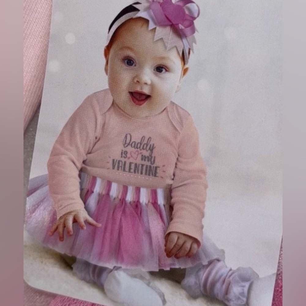BABY ESSENTIALS Valentine's‎ Day Daddy Set Outfit NEW Girl Legging Pink Bow 9M